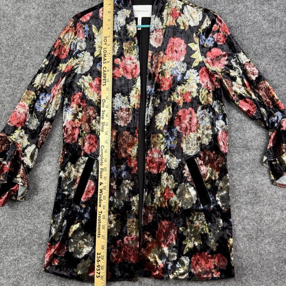 BCBGeneration Burnout Velvet Floral Jacket Medium Open Front Ruffle Bell Sleeve - Picture 2 of 11